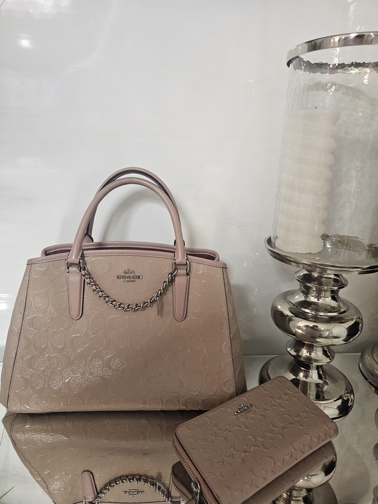 Coach Handbags - Coach Blush Pink Embossed Leather Satchel with Chain And Wallet